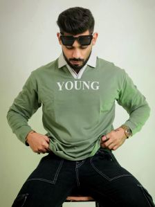 young hunter green full sleeve polo t-shirt