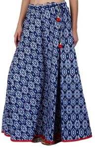 Abstract Print Cotton Blue Flared Skirt