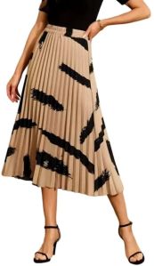 abstract print polyester coffee pleated skirt