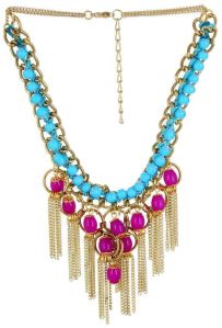 Artificial Pearl Choker Chain Necklace-Blue Magenta