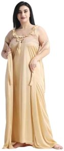 Beige 2 Pcs Honeymoon Night Gown With Nighty