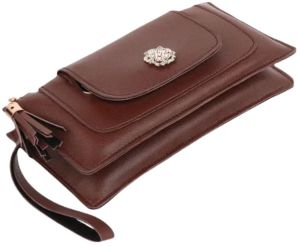 Brown Faux Leather Casual Clutch Purse