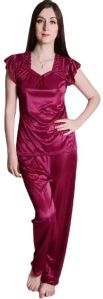 Everyday Short Sleeve Satin Nighty Suit-Pink