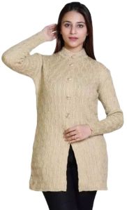 Full Sleeve Arcylic Woolen Cardigan-Beige