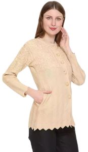 Full Sleeve Knitted Design Regular Cardigan-Beige