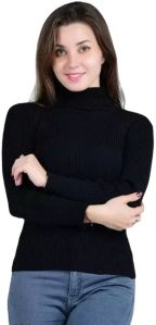 High Neck Full Sleeve Woolen Sweater-Black