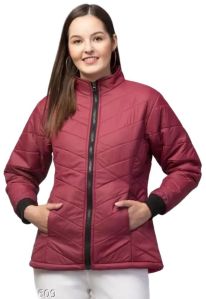 High Neck Winter Jacket For Ladies In Maroon