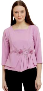 Highlife Fashionn 3/4 Sleeve Embroidered Pink Short Top