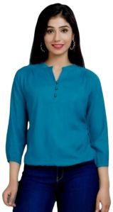 Highlife Fashionn Full Sleeve Solid Firozi Regular Top