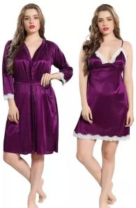 Maroon Satin Sleeveless Short Babydoll Night Dress