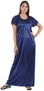 Navy Blue Solid Everyday Long Satin Maxi