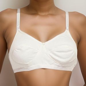 Non-Padded Regular Seamed Full Cup Cotton Plain Bra-Off White