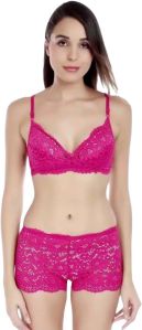 Non-Padded Sheer Bridal Bra Panty Set-Pink