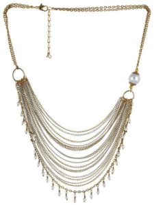 Oxidized Layered Chain Necklace In Golden Silver