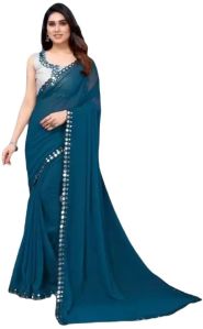 Party Wear Self Design Georgette Saree In Teal