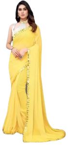 Party Wear Self Design Georgette Saree In Yellow