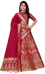 Party Wear Semi-Stitched Red Lehenga Choli