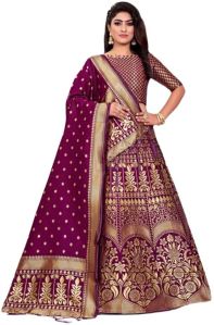 Party Wear Semi-Stitched Wine Lehenga Choli