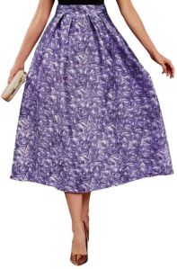 Printed Silk Blend Purple Pleated Skirt