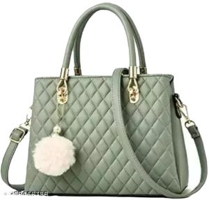 PU Leather Pista Green Color Hand Bag