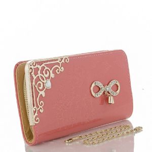 PU Leather Solid Clutch Purse In Pink