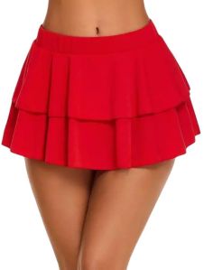 Satin Ruffle Mini Skirt For Girls-Red