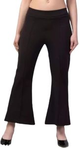 Solid Ankle Length Bell Bottom Trouser In Black