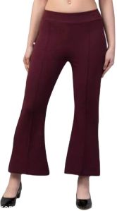 Solid Ankle Length Bell Bottom Trouser In Maroon