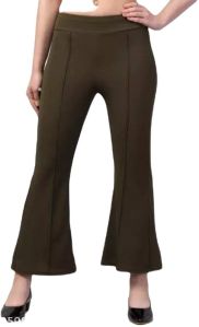 Solid Ankle Length Bell Bottom Trouser In Olive