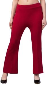 Solid Ankle Length Bell Bottom Trouser In Red