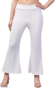 Solid Ankle Length Bell Bottom Trouser In White