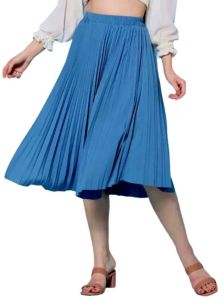 Solid Crepe Sky Blue Pleated Skirt