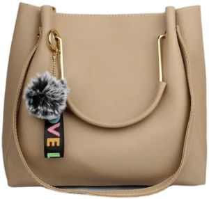 Solid Faux Leather Handheld Hand Bag In Beige