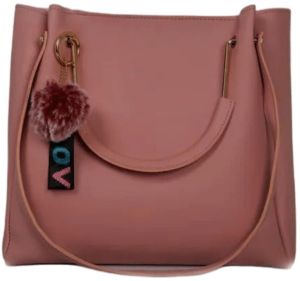 Solid Faux Leather Handheld Hand Bag In Pastel Red