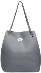 Solid Faux Leather Ladies Bucket Bag-Grey