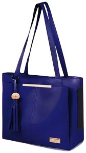 Solid PU Leather Women Hand Bag-Blue