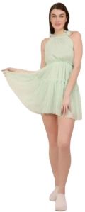 Solid Sleeveless Tiered Dress-Off Green