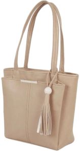 Solid Stylish Handheld Tote Bag In Beige