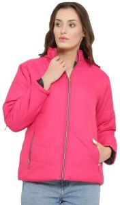 Solid Winter Wear Regular Jacket In Dark Pink