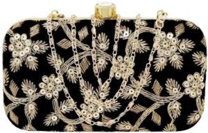 Velvet Bridal Partywear Wedding Clutch InBlack