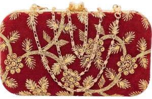 Velvet Bridal Partywear Wedding Clutch InMaroon