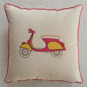 Retro Scooter Cotton Canvas Cushion Cover