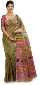 Light Moss Green Dhakai Jamdani Sarees