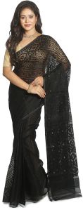 Partywear Black Self Soft Jamdani Saree