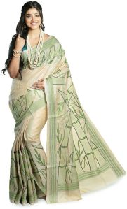 Pure Hand Embroidery Tussar Silk Kantha Stitch Saree