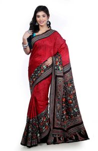 Pure Silk Batik Print With Hand Thread Work Saree