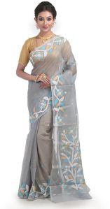 trendy pure silk jamdani muslin saree