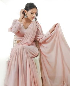 Baby Pink Indo Western Drape Saree