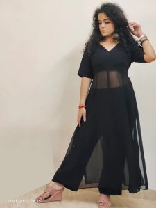 Black Half Anarkali Kurta