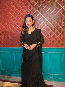 Black Indo Western Drape Saree